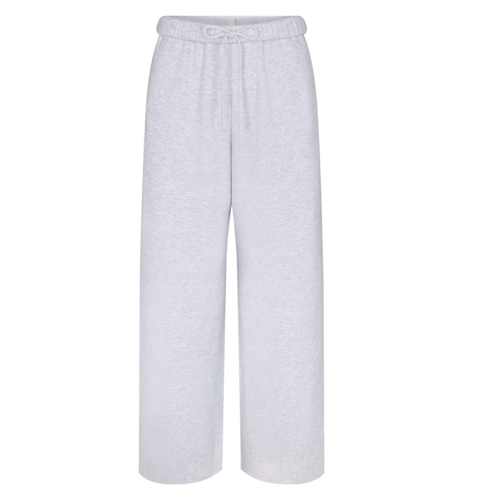 Skims Cotton Fleece Classic Straight Leg Pants Light Heather Gray ST-PNT-8385W L